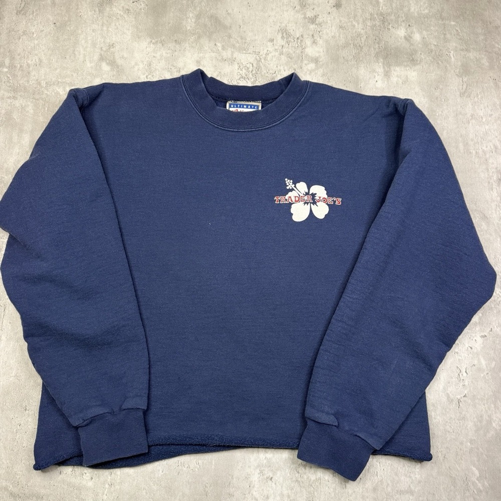 Trader Joes Pullover Crewneck Sweatshirt Women’s S Navy Blue Employee Cropped